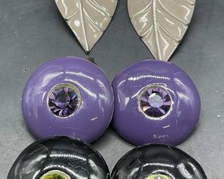 Lot 3 ROBIN KAHN Vintage Enamel Clip On Earrings