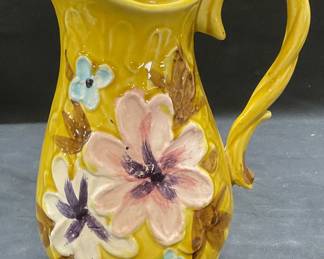Vtg NAPCO Yellow Floral Ceramic Pitcher Japan