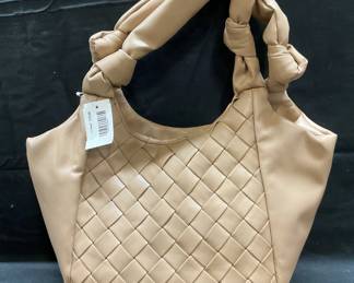 Taupe Faux Leather Woven Handbag NWT