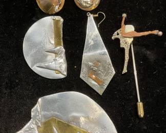 Group Lot5 Silver Tone Brutalist Style Jewelry