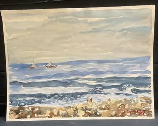 Doris Borst Ocean Boating Watercolor Painting