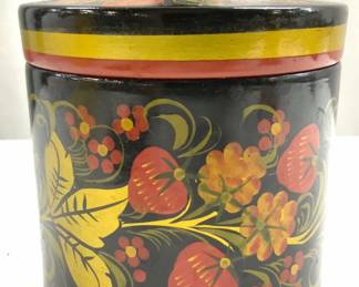 KHOKHLOMA Vntg Russian Wooden Vessel W Lid