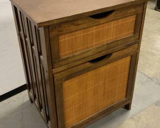 Wooden Two Drawer Nightstand W/ Rattan Accent