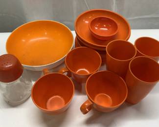 Group Lot Vntg BOONTON Orange Cups, Bowls, Saucer