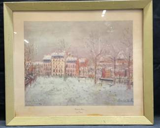 Framed Wrillo Winter in Paris Lithograph