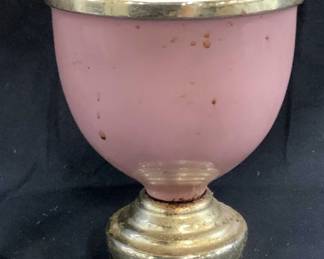 Vntg Pink & Gilt Metal Tbl Lamp W Shade