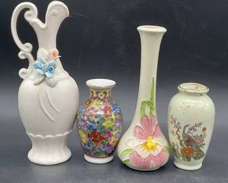 4 Vintage Floral Motif Porcelain Vases, Ardalt+