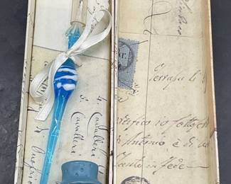 Italian Art Glass Pen & Ink Gift Set, Original Box