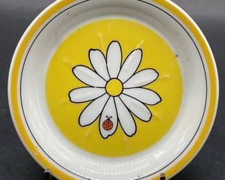Vintage Ladybug on Daisy Ceramic Trinket Dish