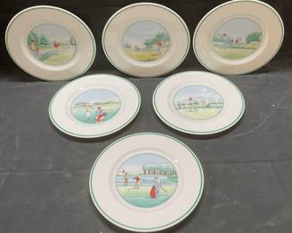 Set 6 APILCO Porcelain Golf Plates, France