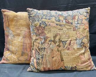 Pair Vintage Woven Tapestry Pillows
