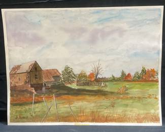 Doris Borst Barn Scene Watercolor Painting