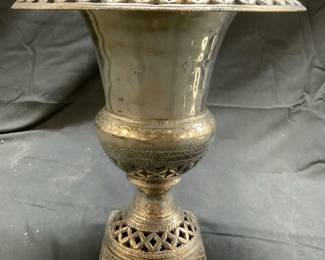 Vintage Pedestaled Pewter Urn Vessel Vase