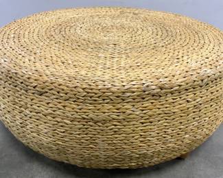 LEVENGER Circular Woven Rattan Ottoman 38in D