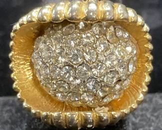 Gold Tone Crystal Flower Cocktail Ring