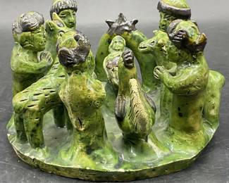 Vintage Handmade Green Glazed Pottery Judaica