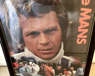 Steve McQueen in the 1971 LeMans!  Classic Movie poster, framed and excellent!