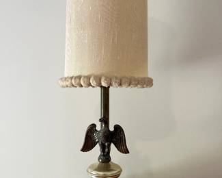Lovely Vintage Eagle lamp with marble base & pom-pom shade