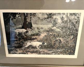Hunting dogs pictures, beautifully framed, two different coordinating pictures for your den or man cave!
