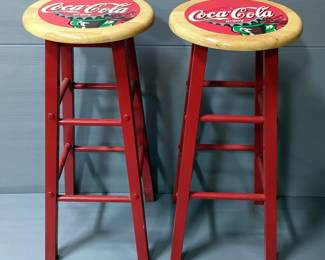 Coca-Cola Painted Seat Metal Framed 29" Bar Stools, Qty 2