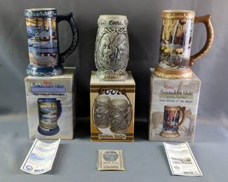 Coors Collectible Beer Steins Including Somewhere Near Colorado And Golden Rails, Total Qty 3