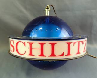 1961 Schlitz Brewing Company Electric Globe Pendant Hanging Light Fixture