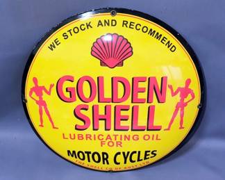 Golden Shell Lubricating Oil Enameled Steel Australian Button Sign