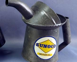 Sunoco & Gargoyle Mobil Oil Reproduction Oil Cans With Pour Spouts