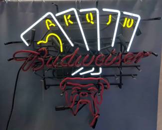 Budweiser Bull Dog Playing Cards Neon Sign