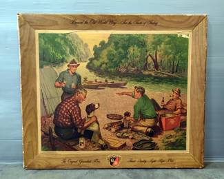 Griesedieck Bros Finest Light Lager Beer River Fishing Cardboard Wrapped Bar Sign