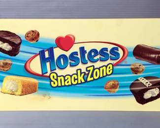 Vintage Hostess Cakes Plastic Sign, 12" x 45" And 1970's Character "No Shoes No Shirt No Service" Raised Letter Sign, 9" x 16"