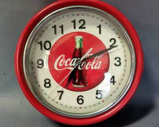 Coca-Cola 18" Tin Thermometer, 100th Anniversary Tru Temp 12" Wall Thermometer, And Battery Operated 9" Wall Clock