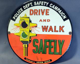Police Dept. Safety Campaign Circa 1920s-1930s Enamel Sign