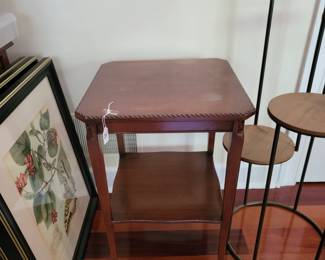 Small end table, artwork, plant stand