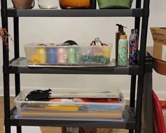 Glass bottles, poker chips, fabric and household items