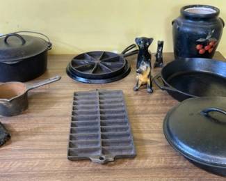 Cast iron and pottery items