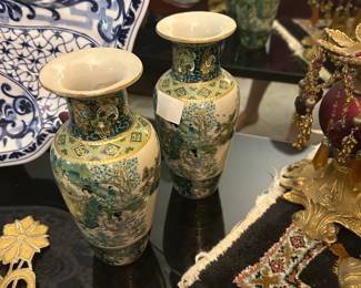Pair of Asian green vases
