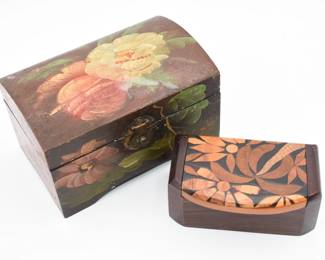 Lot of 2 small wooden jewelry/trinket boxes