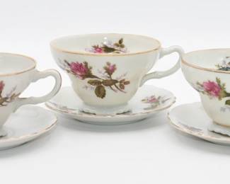 Lot of 3 vintage Moss Rose cup and saucer sets