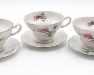 Lot of 3 Moss Rose cup and saucer sets