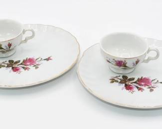 Pair of Moss Rose snack plate and tea cups
