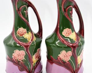 Pair of vintage Majolica style pitcher/vases-approx 6" tall