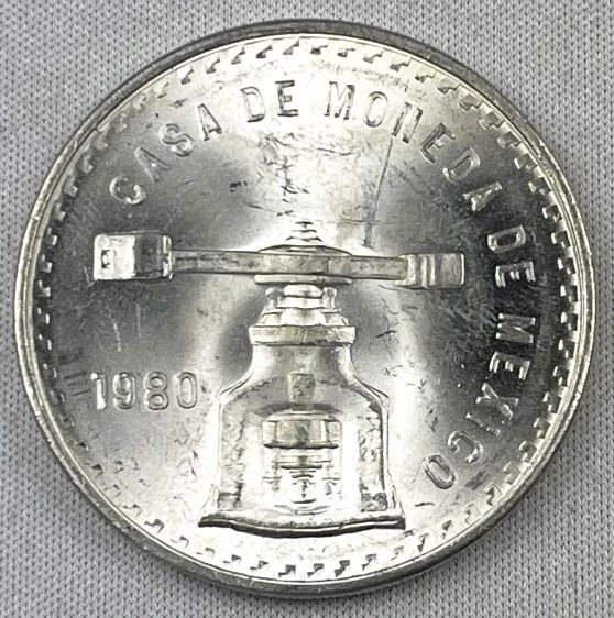 1oz Silver 1980 Mexico 1 Onza, Nice BU