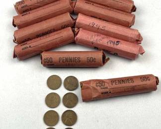 (10) Rolls of 1944-45 WWII Era Wheat Cents
