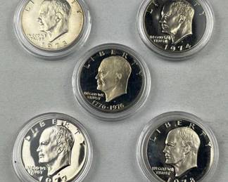 1973, 74', 76', 77', 78' Proof Ike Dollar Coins,