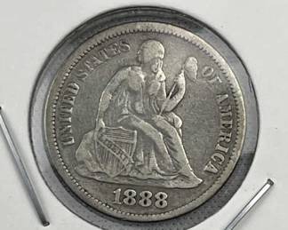 1888 Seated Liberty Silver Dime, Nice Quality
