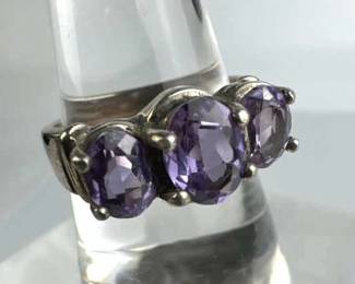 925 Silver 3-Purple Sapphire Ring