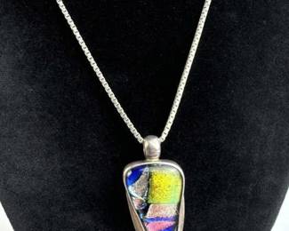 925 Silver MultiColor Dichroic Foil Glass Necklace
