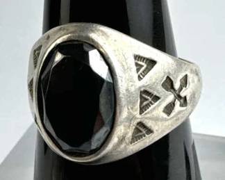 925 Silver Vtg Black Hematite Southwest Ring