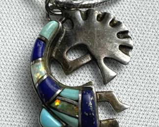 925 Silver Turquoise, Lapis, Fire Opal Kokopelli